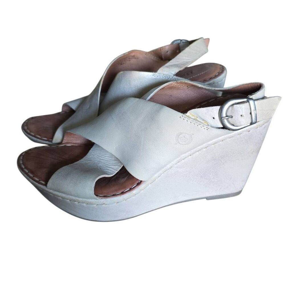 Born Women's Size 7 Gray Leather Platform Wedge Sandals